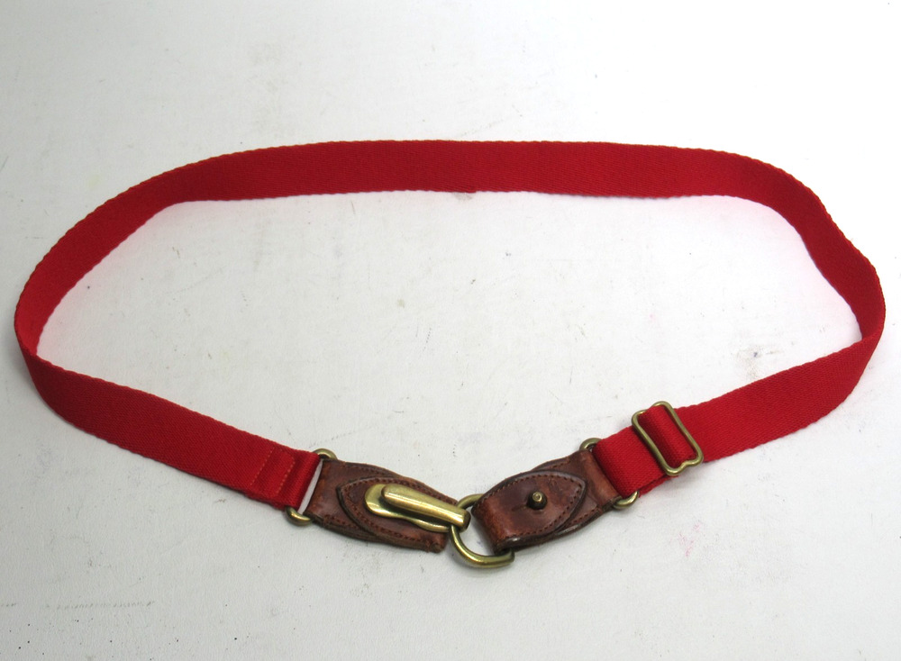 Vtg Ralph Lauren Waist Belt Women XS Red Canvas Leather Trim Brass Hook Ring Adj